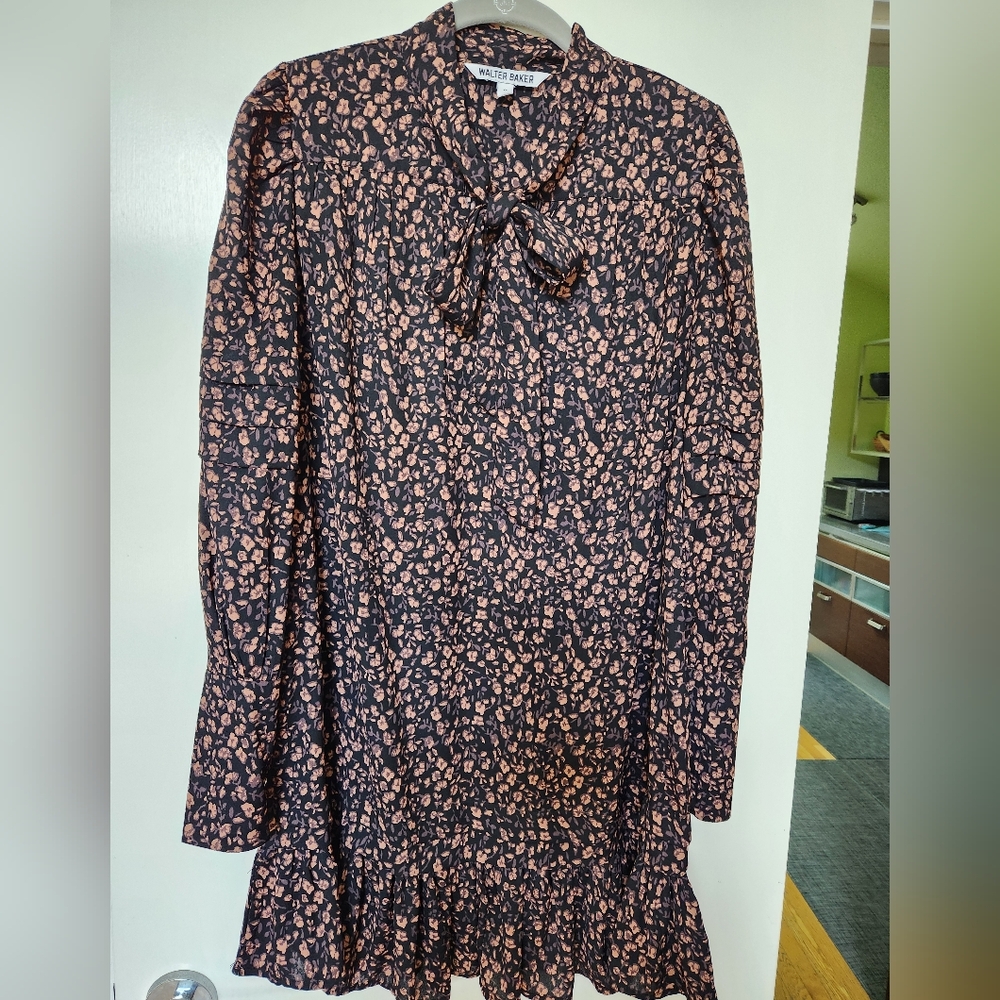 Walter Baker long sleeve baby doll dress.  Brown/Black floral design.  Size S